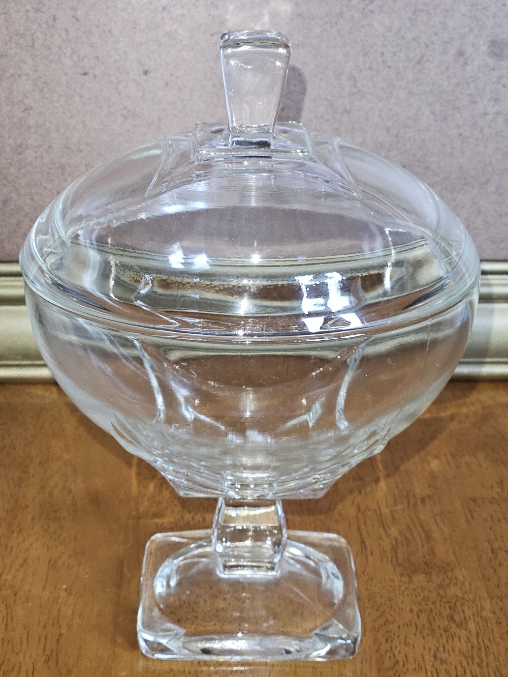 Vintage Hazel Atlas Clear Glass Covered Compote Candy Dish